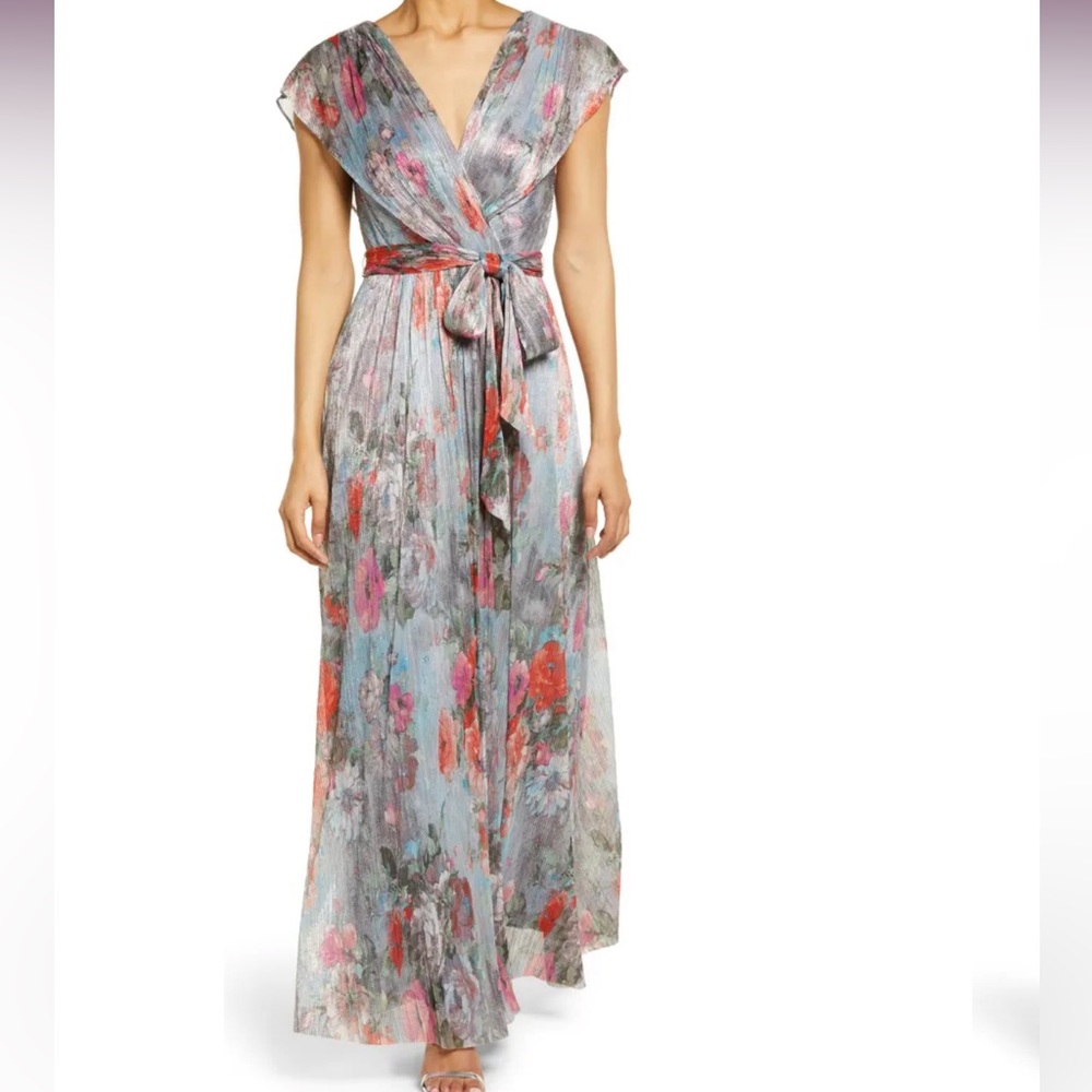 Eliza J Metallic Floral Drape Dress